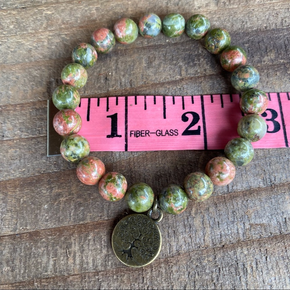✨UNAKITE STONE BEAD MALA BRACELET W/CHARM - Picture 5 of 7